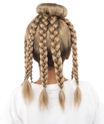 HPO Women's Spider Bun Braided wig | Brown, created of flame-retardant synthetic fiber, novelty spider shape with woven legs, capless base | Halloween, novelty events, party, drag