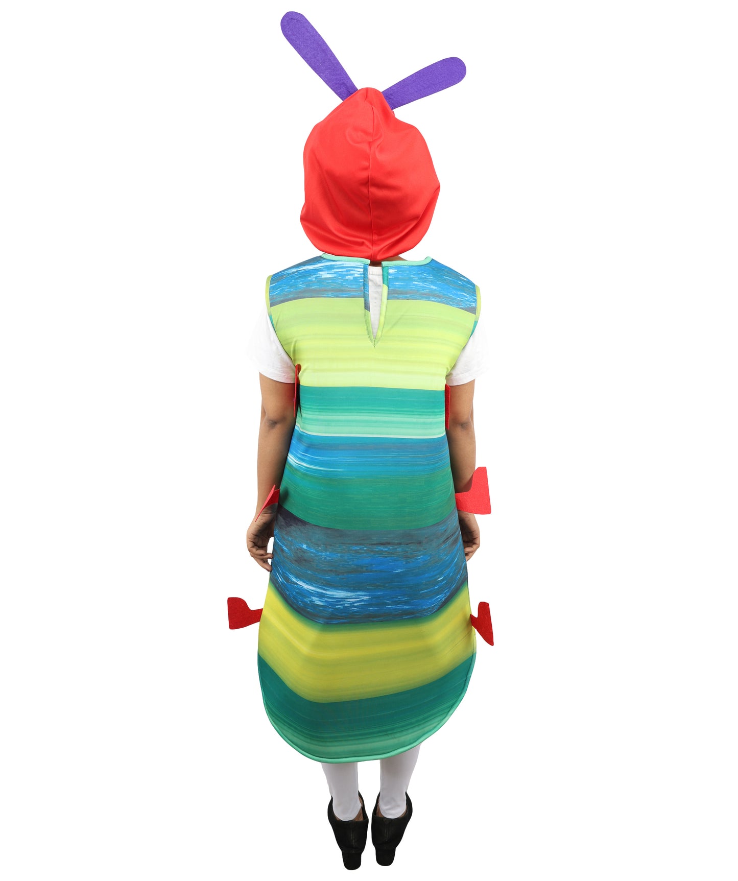 Colorful Caterpillar Costume | Adult Multicolor Striped Bodysuit with Antenna Hood | Playful Insect Outfit for Halloween, Cosplay & Parties