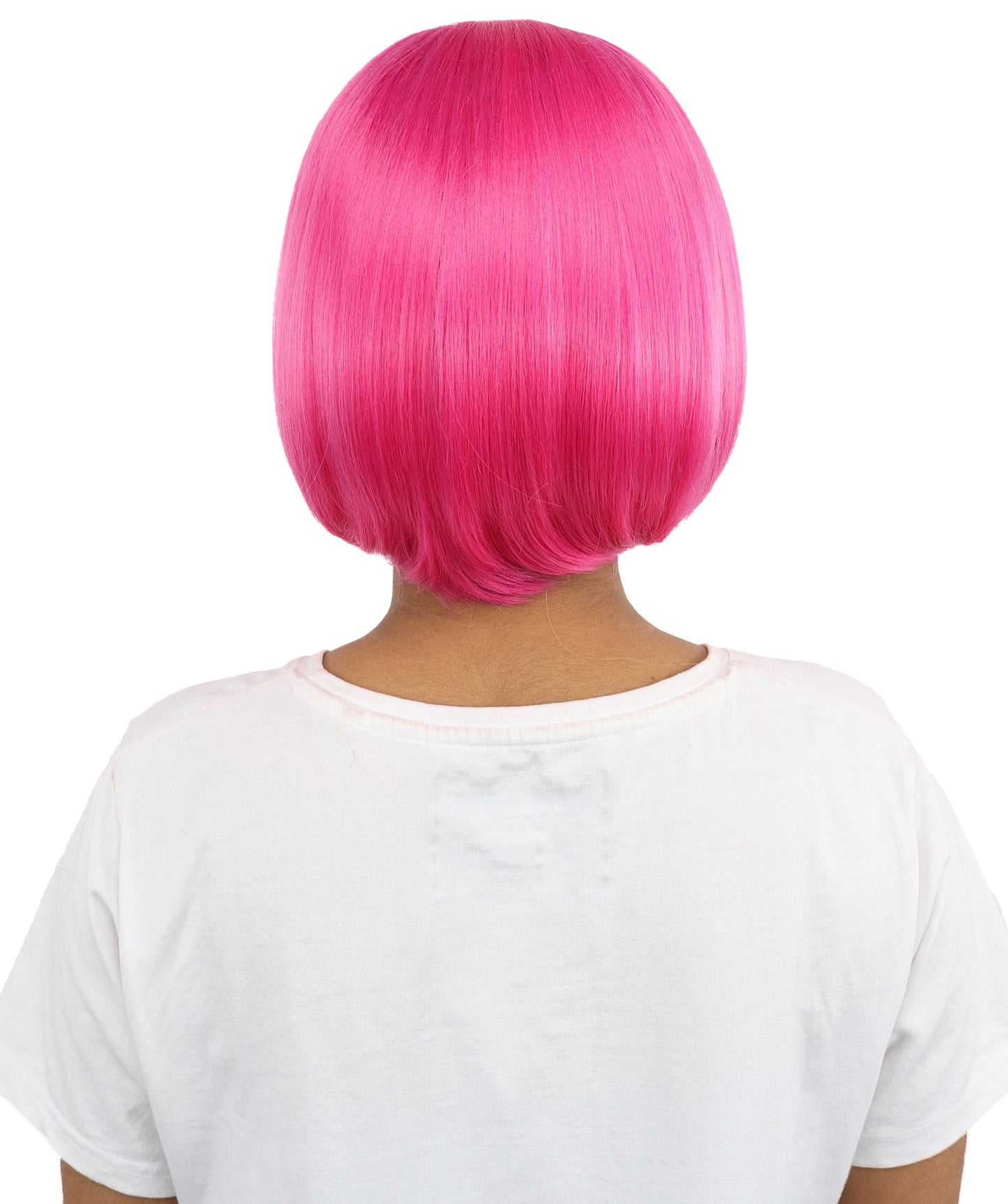 HPO Women’s Straight Pink Bob Wig – 10 Inch Chin-Length with Middle Part | Flame-retardant Synthetic Fiber for Halloween, Cosplay, Party & Festival Use