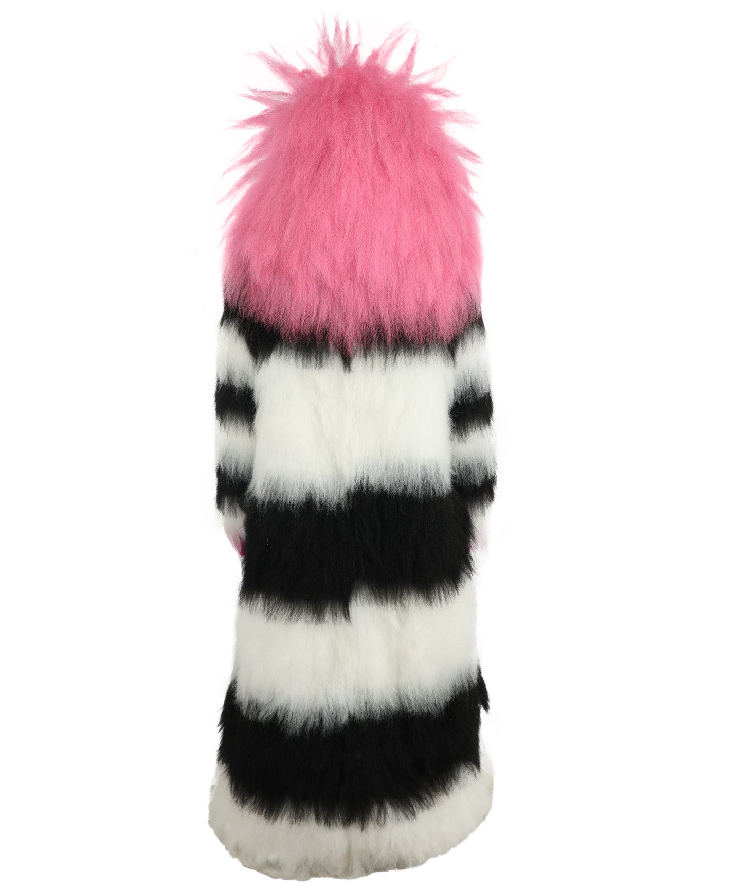 HPO Unisex Spiky Monster Headwear Costume Bundle & Mask Set | Pink spiked top with black and white striped body voluminous flame-retardant synthetic fiber mask construction | Party, Halloween, cosplay, theater, drag, performance, costume events