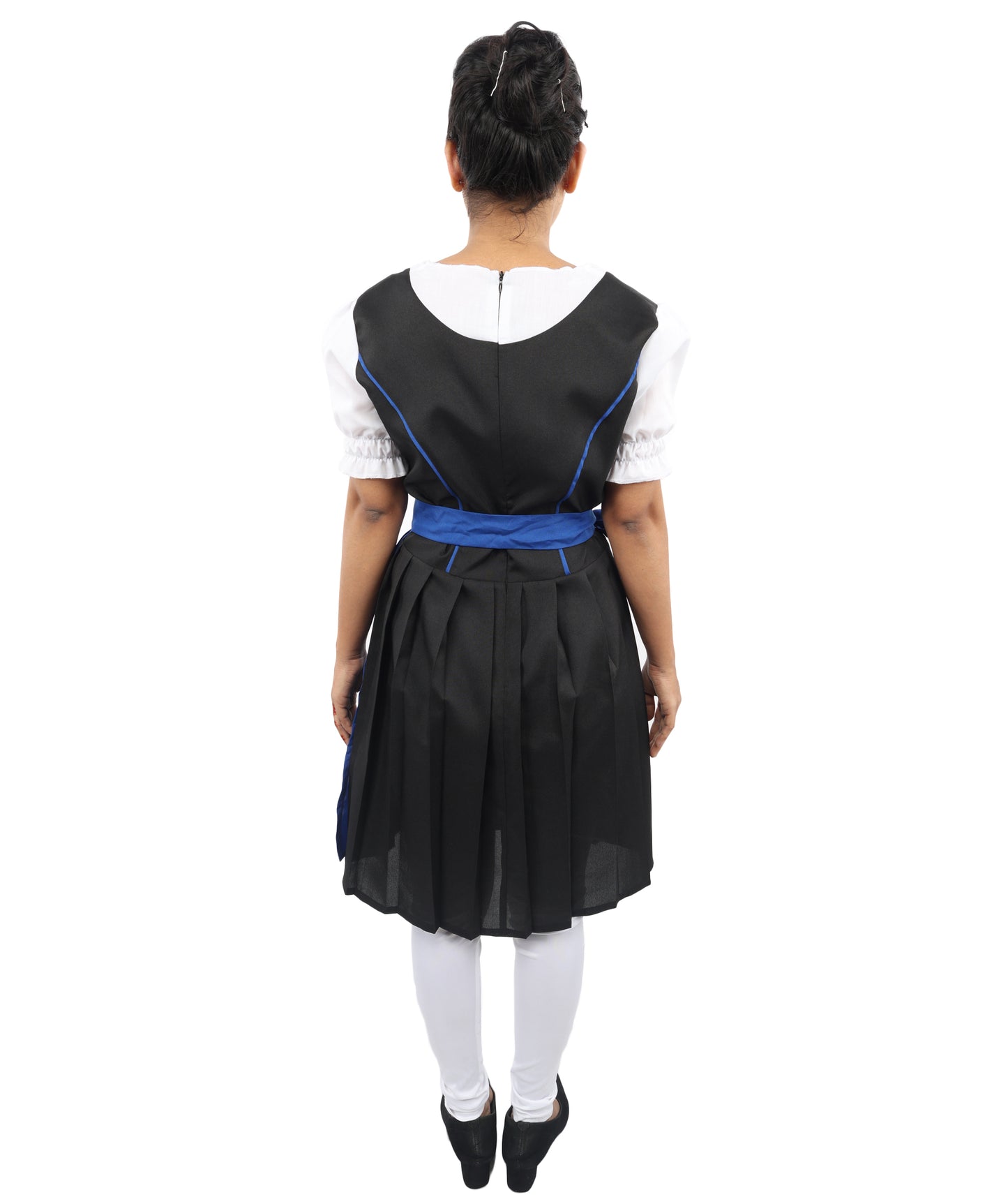 HPO Women's 3-Piece Black & Blue German Costume – Short Dress with Apron & Lace-Up Bodice