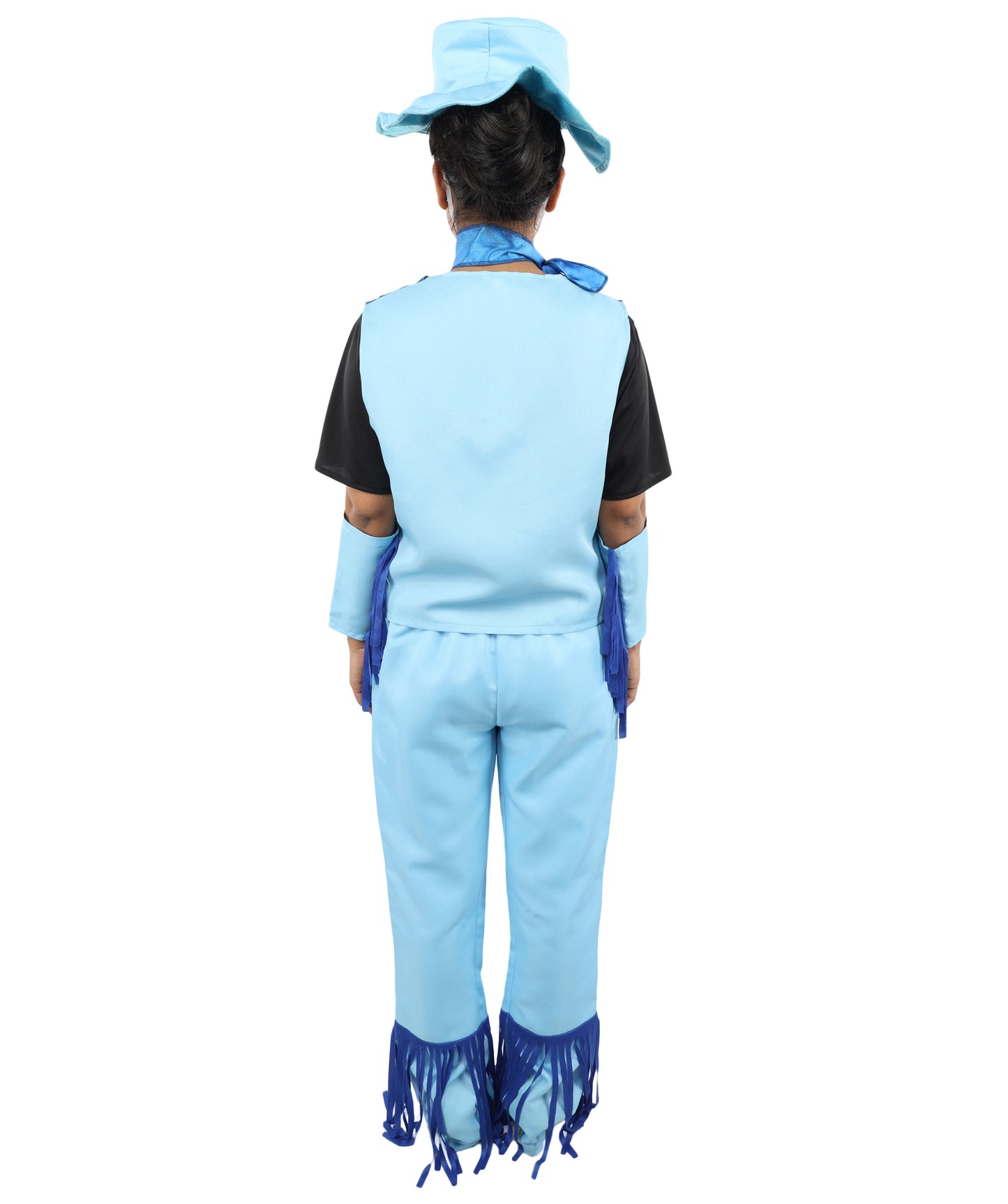 HPO Women's Western Cowgirl Costume – Blue & Black Rodeo Outfit with Hat, Vest, and Fringe Pants – Fashion wear for Party & Cosplay