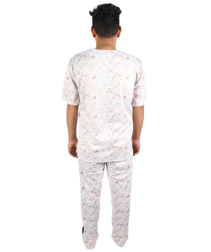 HPO Men's Asylum Inmate White Costume | Distressed State Penitentiary Jailbird Scrub Top and Trousers Combo | Halloween Horror Cosplay Theater Performance Wardrobe Piece