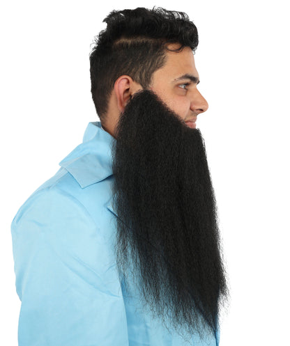 HPO Adult Men's Human Hair Beard Natural Black Facial Hair I Perfect for Halloween and Cosplay