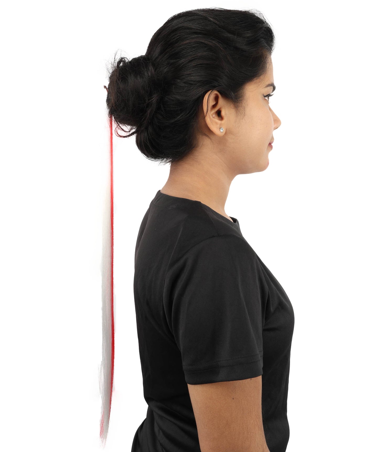 HPO Women's International Clip-in Hair Extension | Sleek straight red and white synthetic fibers featuring a secure snap attachment | Ideal for party, Halloween, cosplay, theater, drag, performance, costume events