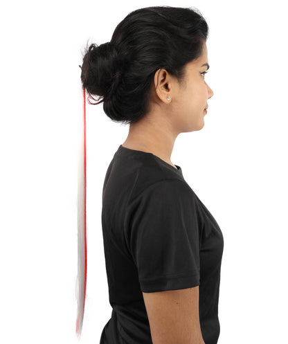 HPO Women's International Clip-in Hair Extension | Sleek straight red and white synthetic fibers featuring a secure snap attachment | Ideal for party, Halloween, cosplay, theater, drag, performance, costume events