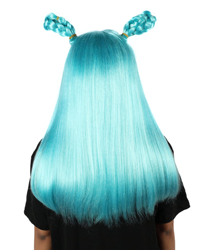 HPO Women's Anime Role Blue Lake Long Wig |  Soft Synthetic Fiber Hairpiece with Adjustable Inner Straps | Ideal for Anime, Stage & Costume Events