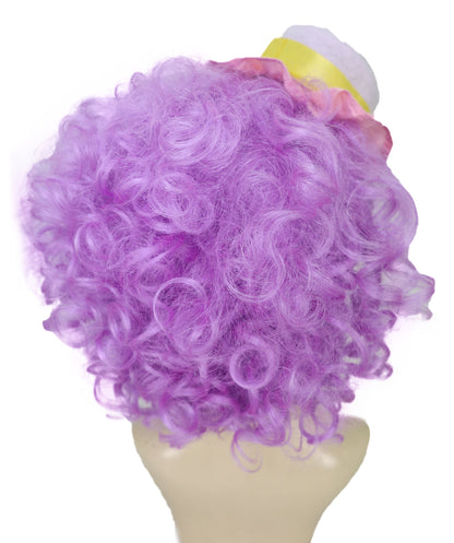 HPO Women’s Candy-Themed Curly Purple Wig | Voluminous Costume Hairpiece for Halloween, Cosplay and Themed Parties | Capless Cap Design