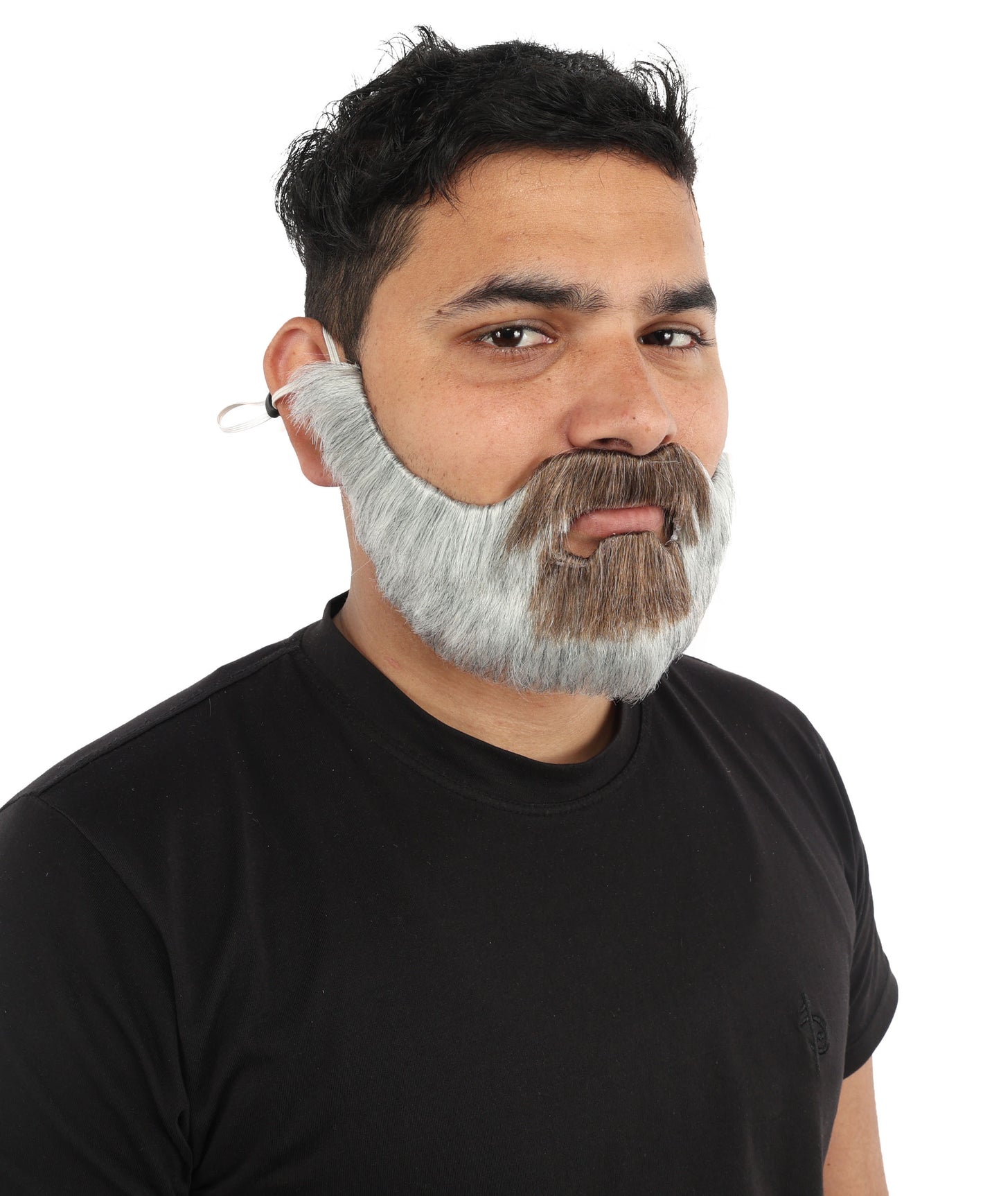 HPO Men's Short Beard & Mustache | Flame-Retardant Synthetic Fiber With Capless Cap | Ideal For Theater, Halloween And Cosplay