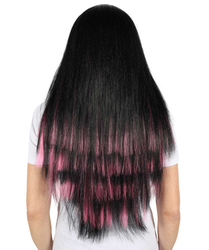 HPO Women's Hot Sell Fashion Long Black & Pink Mix Straight Hair Wigs | Stylish & Trendy Wig for Daily Wear, Parties Cosplay |Comfortable & Lightweight