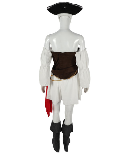 HPO Adult Women's Brown and White Inflatable Pirate Costume | Fun Halloween & Party Outfit | Medieval Fantasy Outfit with Accessories