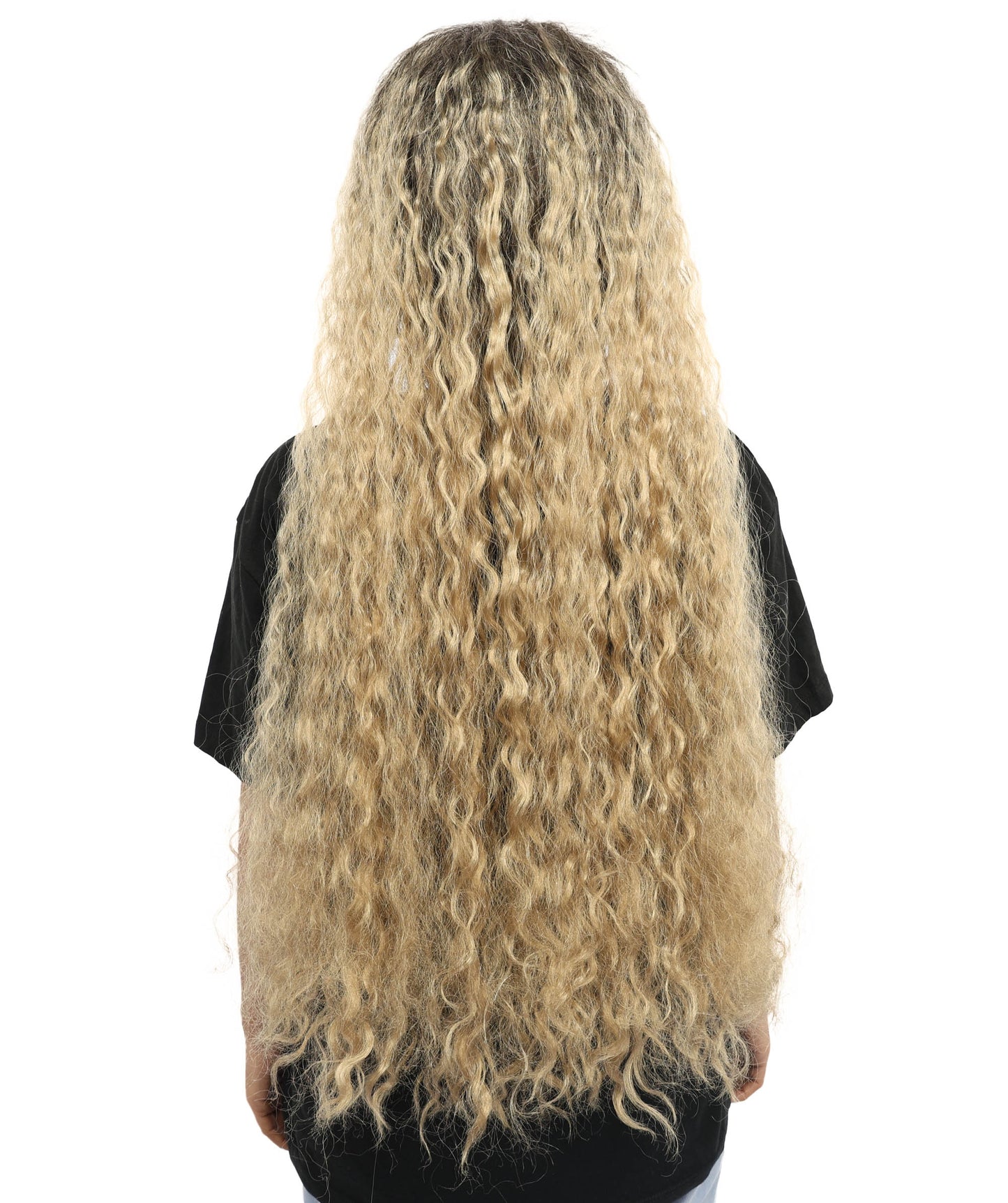 HPO Women's Extra Long Dark Brown & Ash Blonde Mixed Wig with Micro Braids | Loose Wavy Synthetic Hairpiece for Cosplay, Festivals, Stage Shows &  Parties