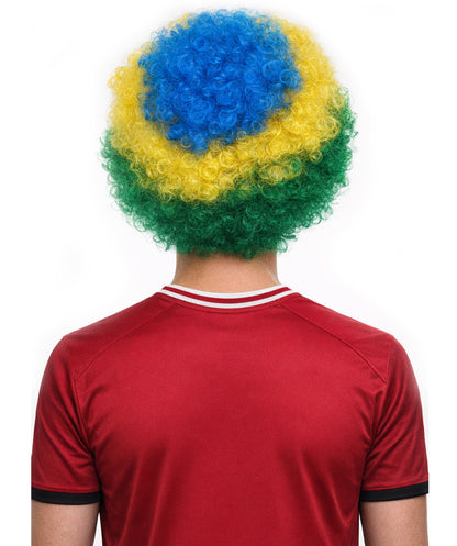 Brazil Flag Sport Afro Fun Wig | Jumbo Super Size Green Yellow Blue Wigs