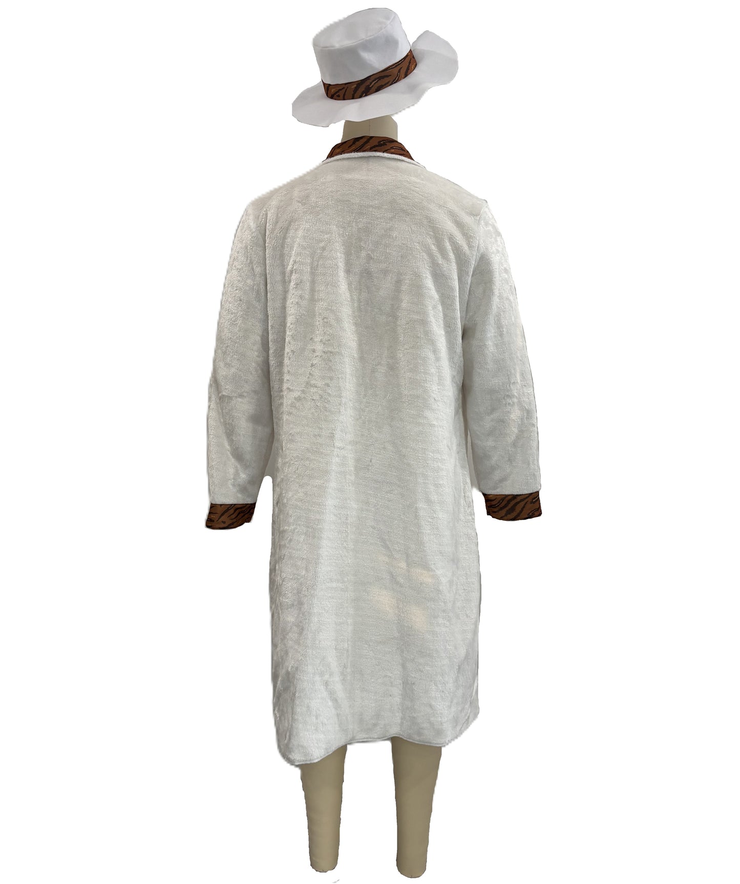 HPO Men's Vintage White Coat Set | Long white coat featuring contrasting brown lapels with a matching wide-brim hat | Ideal for party, Halloween, cosplay, theater, drag, performance, costume events