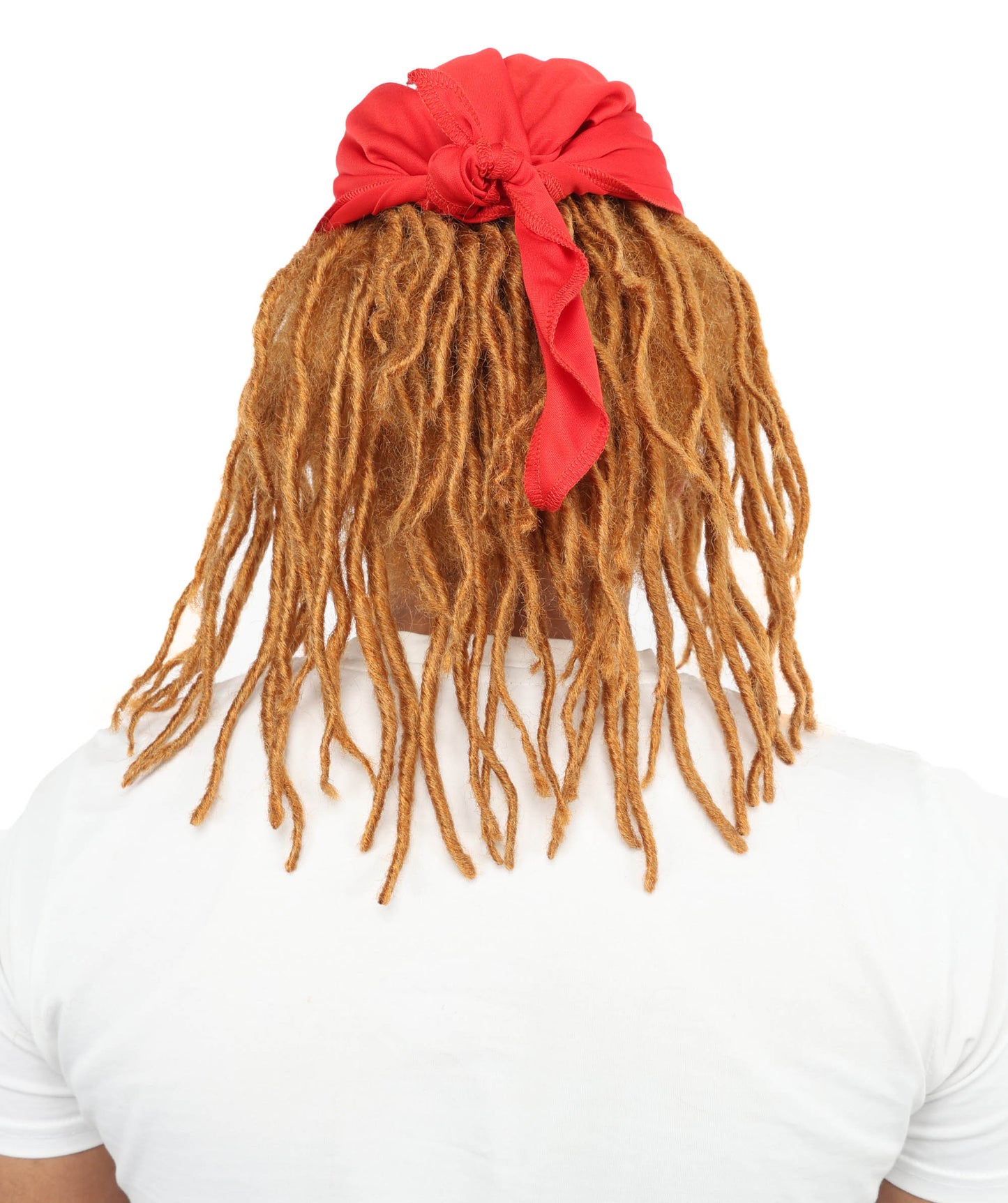 HPO Men's 14 Inch Brown Dreadlock Wig with Red Bandana | Flame-retardant Synthetic Fiber | Lightweight Capless Design for Halloween and Cosplay