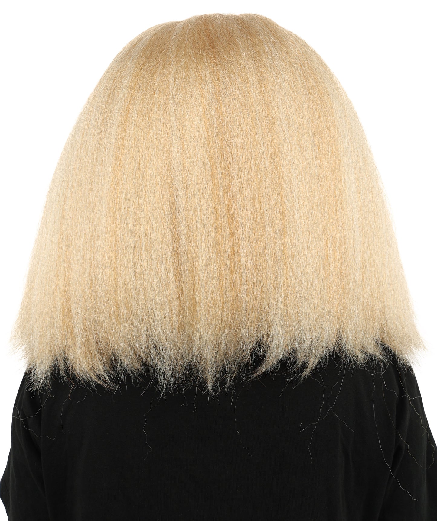 HPO Women's Long Rounded Cartoon Hair Wig | Black & Blonde Bubble Bob, Deep Side Part, Heat Friendly Synthetic Strands & Breathable Net | Fancy Dress, Stage Show, Animated Character Events, Halloween & Festival