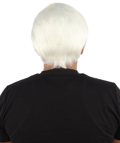 HPO Adult Men's Short Black Side Swept Wig | Thick Layered Bangs with Natural Texture,  Adjustable Cap | Halloween, Themed Party, Stage Performance & Roleplay