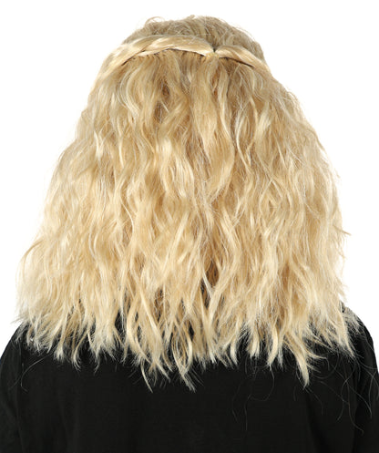 HPO Women’s Blonde Medium-Length Wavy Wig | Flame-Resistant Medium Wig | Lightweight & Natural Look suitable for Party and Halloween