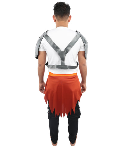 HPO Men's Tribal Warrior Costume – Grey Top & Brown Skirt | Fantasy Battle Outfit for Halloween, Cosplay, Parties