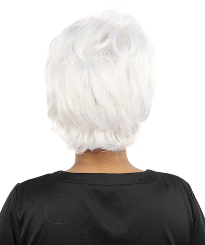 HPO Women's Short Silver White Pixie Wig  | Edgy Layered Cut with Bangs | Synthetic Hair Wig for Stage Fashion, Cosplay, Halloween & Bold Party Looks