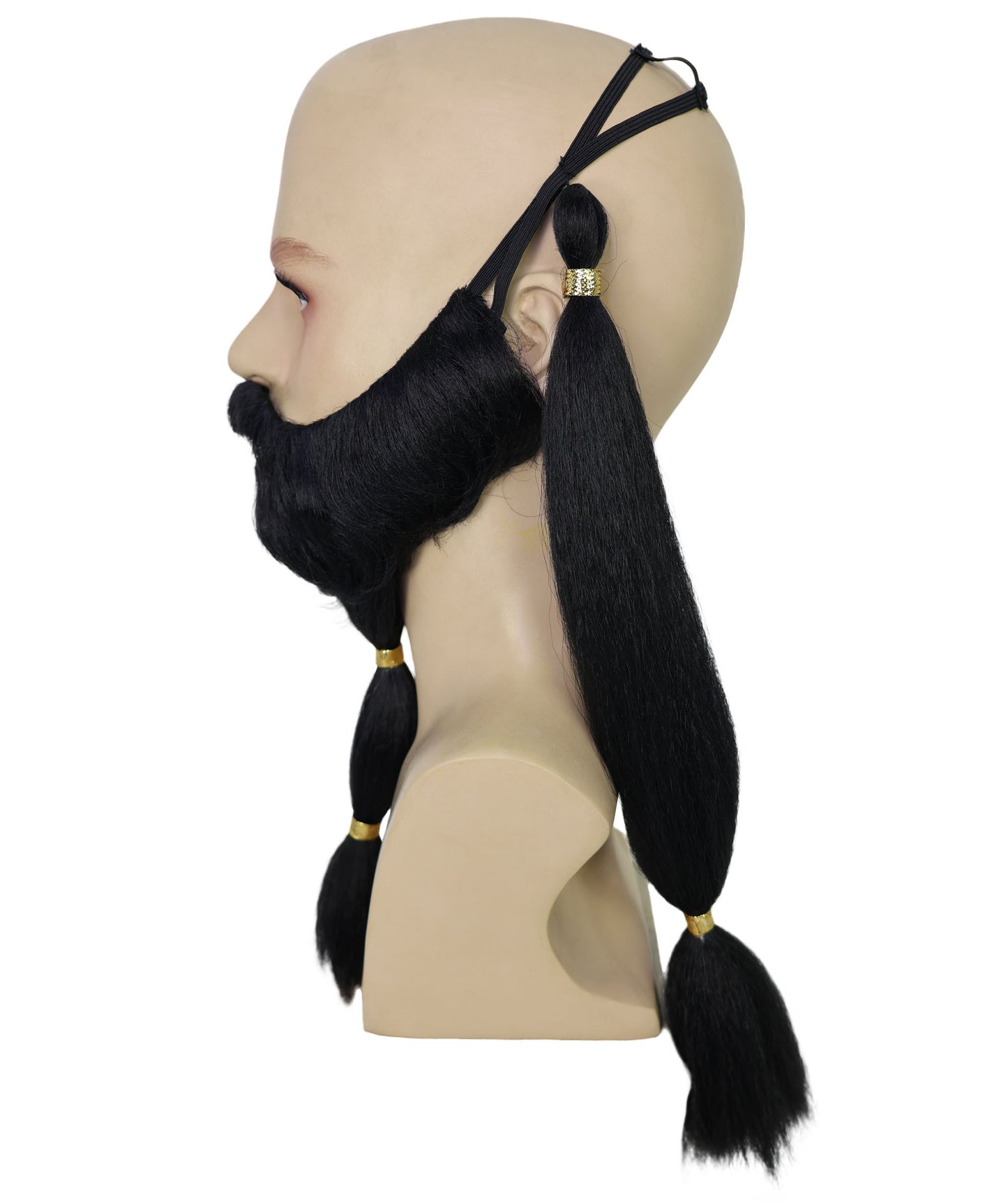 HPO Men's Theatrical Beard and Ponytail Wig Set | Black  full beard and long ponytail style | Ideal for party, Halloween, cosplay, theater, drag, performance, costume events