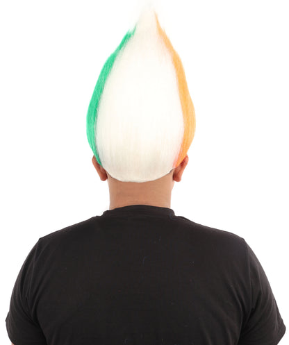 HPO Unisex Côte d’Ivoire Flag Troll Wig – Orange, White, and Green Spiky Hair | Ideal for Sports Football, Sports Events & National Celebrations