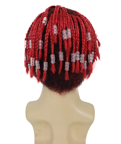 HPO Men’s Red Dreadlocks Wig | Short Synthetic Rapper-Style Hairpiece for Costumes, Performances & Events | Breathable Capless Cap