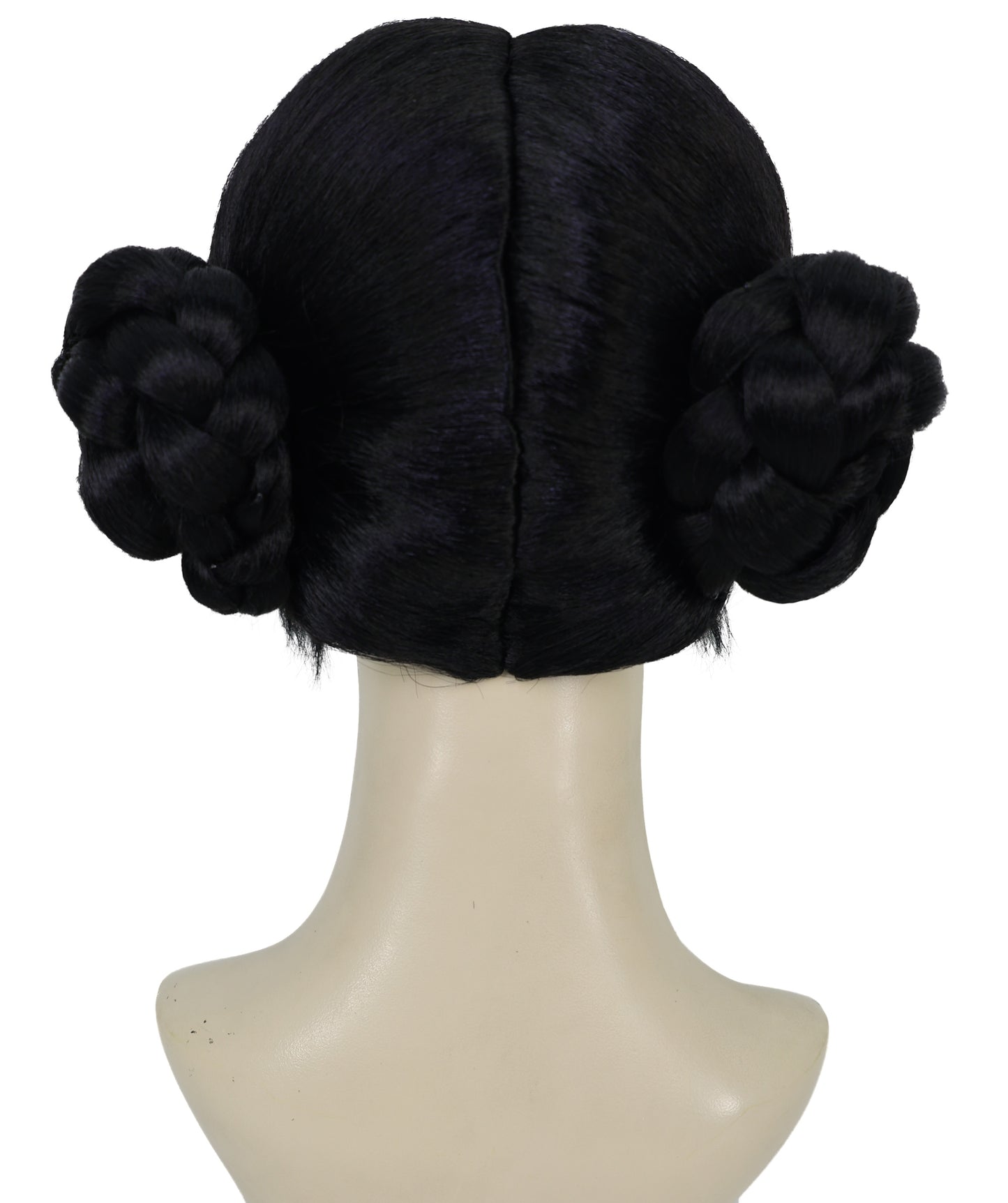 HPO Adult Women’s Popular K-Pop Demon Hunter Wig Black High Bun with Front Bangs | Halloween Wig | Futuristic Pop Star Warrior Look