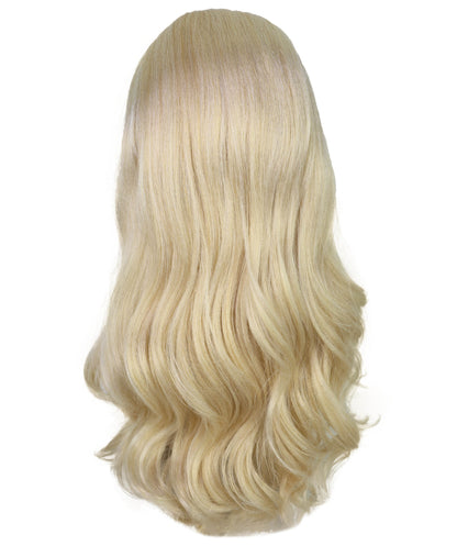 Women’s Blonde Side-Parted Long Wig with Pearl Hair Grips | Natural-Looking Costume & Party Wig | Breathable Capless Cap