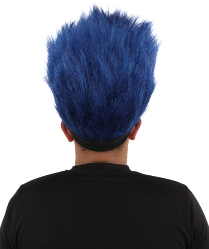 HPO Men's Red and Blue Mohawk Wig | Tall Spiky Texture Flame-retardant Synthetic Fiber Headband Design | Halloween Themed Party Championship Parade Accessory
