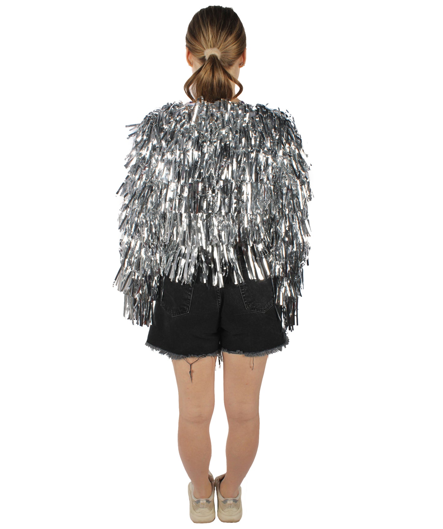 HPO  Women's Tinsel Sparkly Silver Jacket, Perfect for Halloween