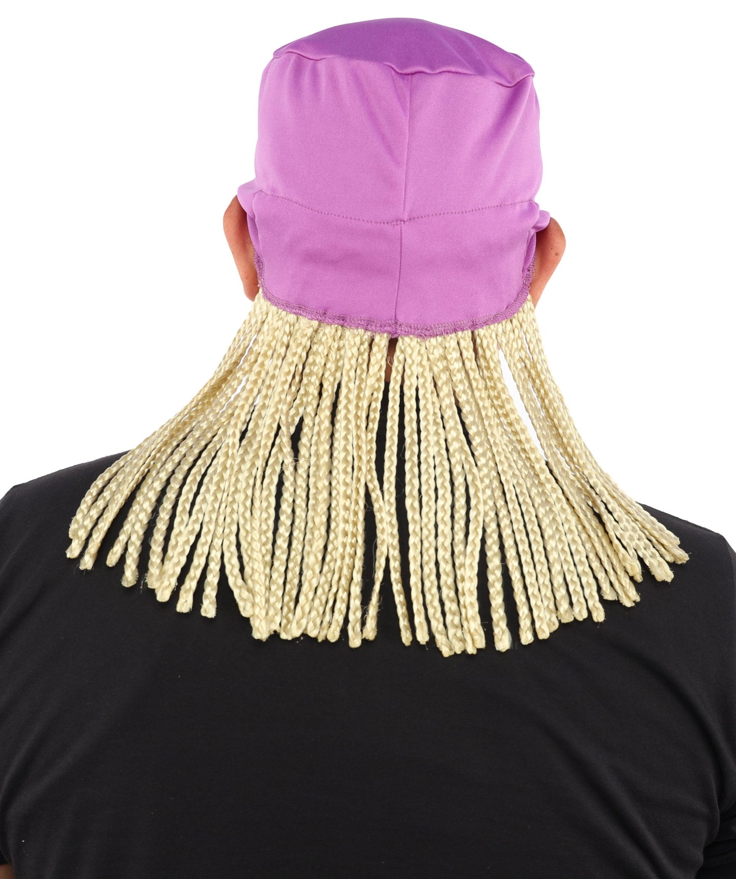 Men’s Movie Character Inspired Black Braided Wig with Purple Head Wrap Hat | Flame-retardant Synthetic Fiber | Ideal Hairpiece for Cosplay & Halloween