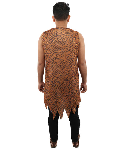 HPO Men’s Tiger-striped Prehistoric Caveman Tunic Costume | Sleeveless Jungle Outfit | Ideal for Halloween, Cosplay, and Theme Parties