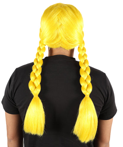 Voluminous Fashion Yellow Braided Pigtails Wig & Mustache | Bold Cartoon-Inspired Hairpiece for Halloween, Cosplay, Parties & Stage