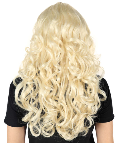 HPO Women's Sabrina Carpenter-Inspired Platinum Brown and Blonde Wavy Wig for Glamorous Events Breathable Caples Cap Flame-Retardant Synthetic Fiber Hair