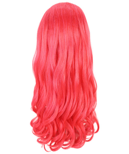 HPO Women's Red Long Wavy Desire Wig with Front Bangs | Halloween and Party Wig | Flame-retardant Synthetic Fiber  |  Premium Breathable Capless Cap