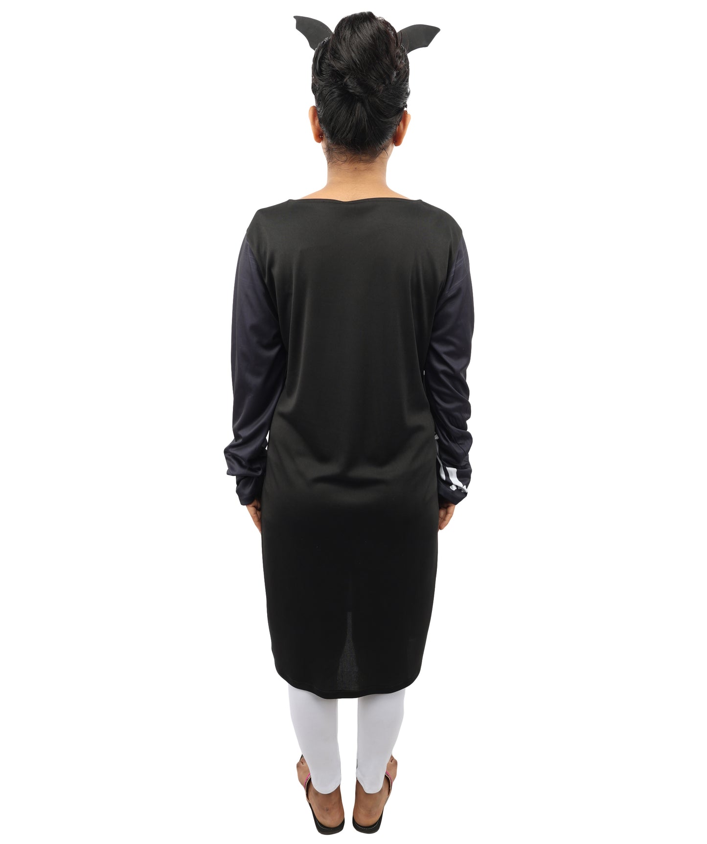 HPO Women's Halloween Skeleton Black & White Costume - Funny Long Sleeve Midi Dress, Black