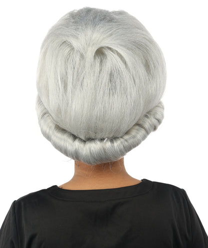 HPO Women's Voluminous Golden Blonde Grandma Wig | Medium Puffy Afro Style with Silver Texture, Synthetic Fiber & Adjustable Fit | Halloween, 100th Day of School, Theater & Funny Costume