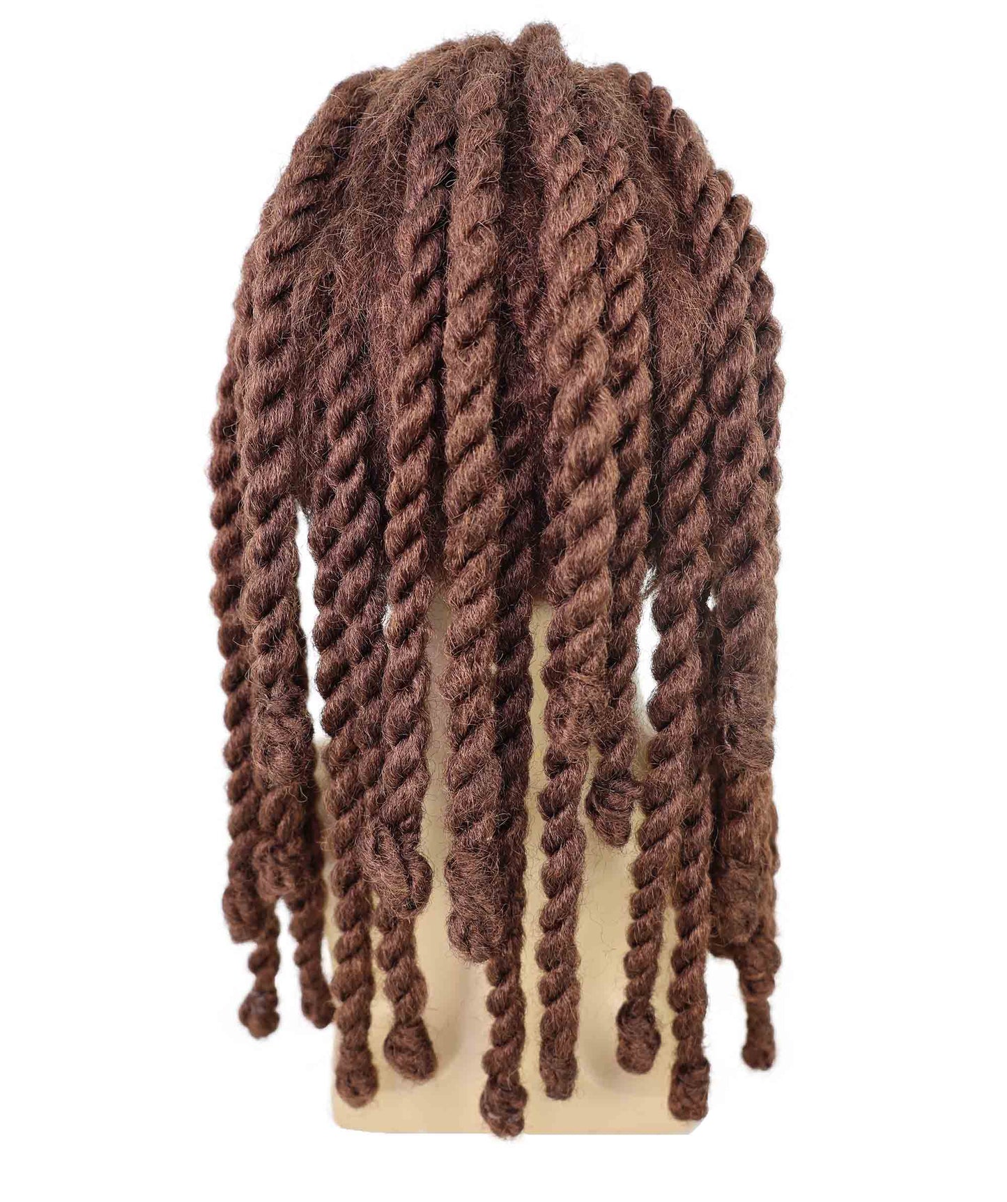 HPO Men’s Medium Length Brown Rapper Braided Wig | Halloween and Cosplay Wig | Flame-retardant Synthetic Fiber