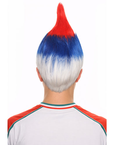 Serbia Flag Sport Troll Wig | Red Blue White Halloween Wigs | Premium Breathable Capless Cap