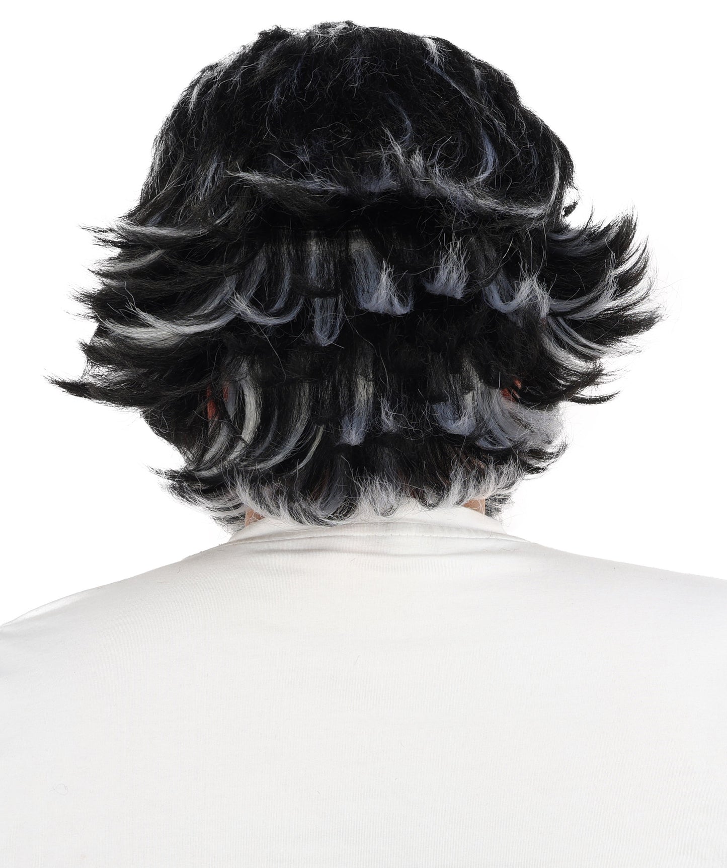HPO Men’s Medium Length Black & White Wig and Beard Set – 11 Inch Synthetic Hairpiece with Capless Cap Design | Ideal for Halloween , Stage & Costume Use