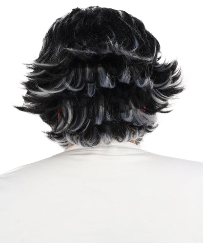 HPO Men’s Medium Length Black & White Wig and Beard Set – 11 Inch Synthetic Hairpiece with Capless Cap Design | Ideal for Halloween , Stage & Costume Use