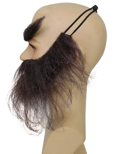 HPO Adult Men’s Self-Adhesive Trapper Dark Brown Beard and Eyebrows Facial Hair Set | Fake Facial Hair Kit for Adults | Flame-retardant Synthetic Fiber