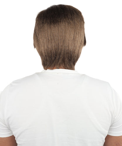 HPO Men's Classic Bowl Cut Wig | Short Brown Synthetic Hair Wig | Retro 80s Cosplay & Costume Accessory for Halloween & Roleplay