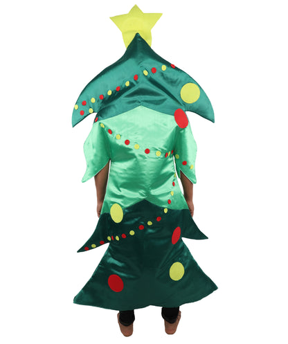 HPO Men's Festive Christmas Tree Costume | Green Structured Foam and Jersey Tunic with Star Accent | Ideal for Halloween, Theater, Drag, and Holiday Performance Events