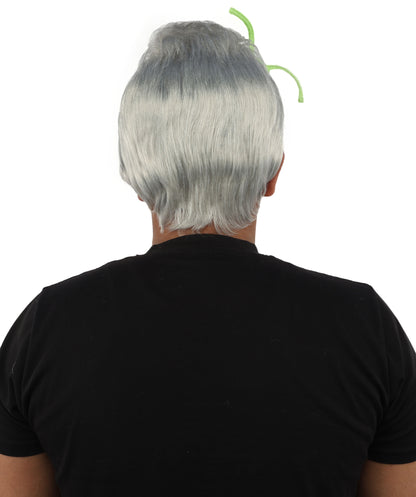 HPO Men's Brain Slug Orange Wig | Medium Spiked Synthetic Hair with Attached Green Alien Plush and Messy Texture | Sci-Fi Cosplay, Halloween, Cartoon Theme Party, and Funny Costume Accessories