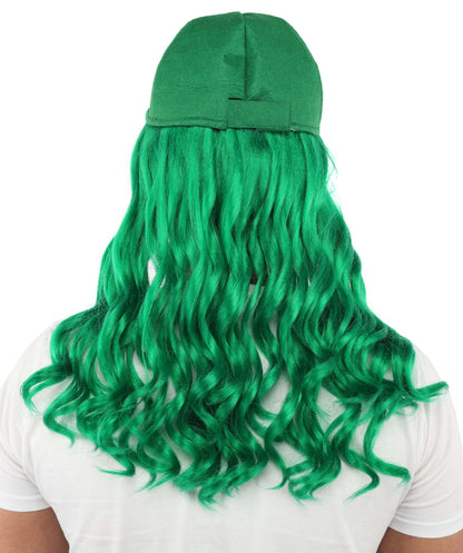 Green Mullet Hair Hat Wig & Mustache Set for Men | Synthetic Retro Punk Hairstyle | Wigs for Cosplay, Halloween, Parties & Roleplay