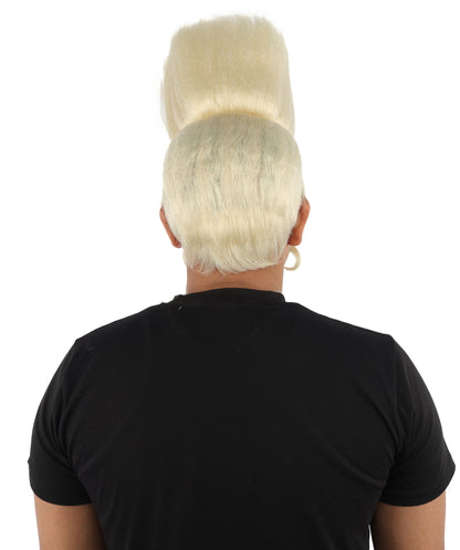 HPO Adult Men's Tall Flat Top Wig and Mustache | Vertical Dark Pompadour with Long Handlebar Facial Hair, Synthetic Fiber & Breathable Net | Halloween, Carnival, Stage Performance & Roleplay