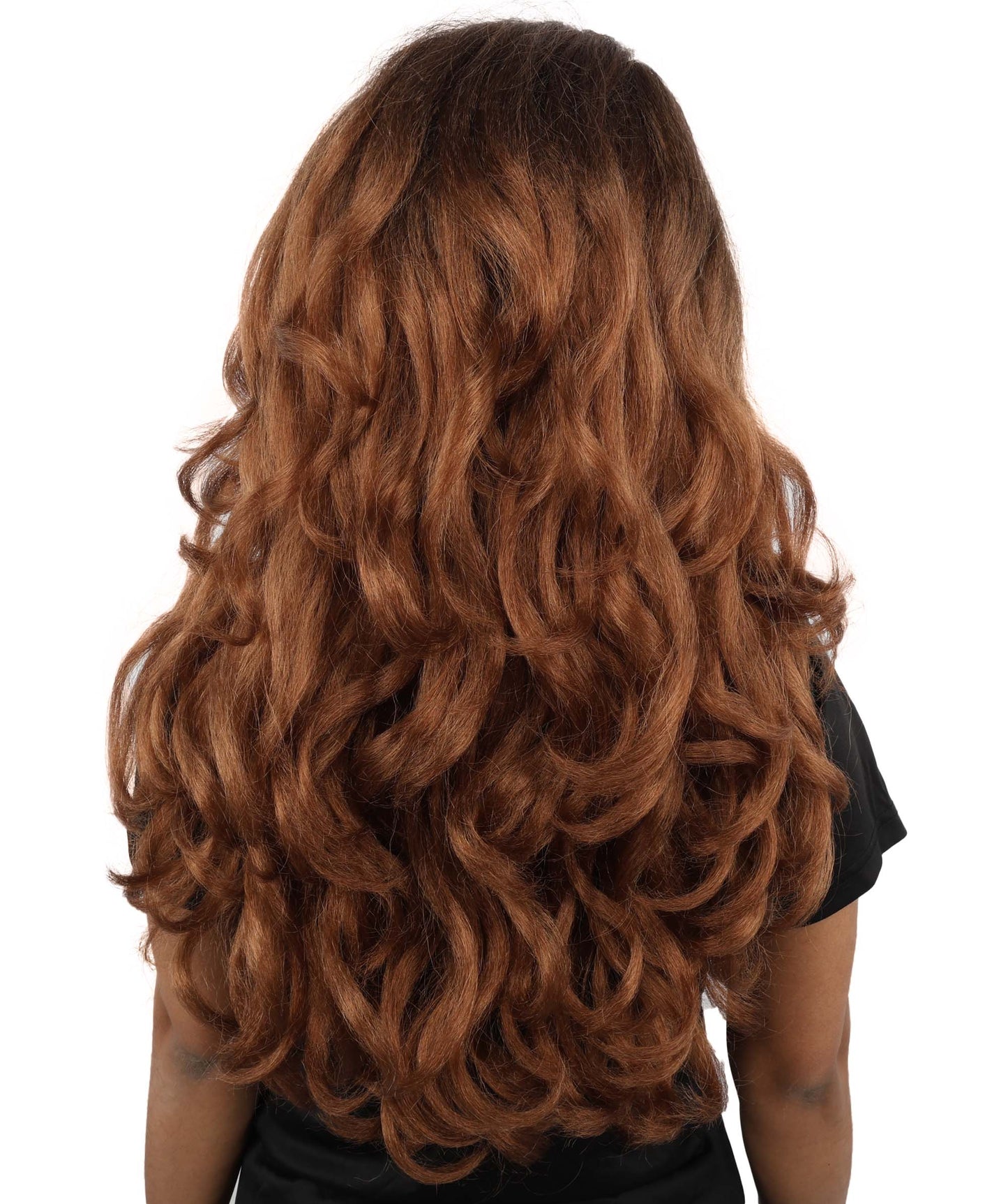 HPO Women’s Long Brown Wavy Wig | Capless Cap 23 Inch Synthetic Hair | Pop Singer Inspired Glamorous Cosplay, Party & Fashion Wig