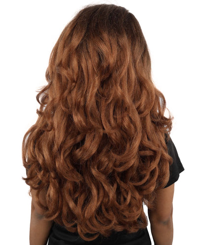 HPO Women’s Long Brown Wavy Wig | Capless Cap 23 Inch Synthetic Hair | Pop Singer Inspired Glamorous Cosplay, Party & Fashion Wig